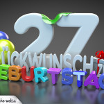 Edle Geburtstagskarte mit bunten 3D-Buchstaben zum 27. Geburtstag