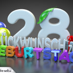 Edle Geburtstagskarte mit bunten 3D-Buchstaben zum 28. Geburtstag