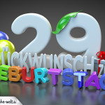 Edle Geburtstagskarte mit bunten 3D-Buchstaben zum 29. Geburtstag