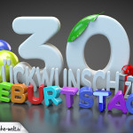 Edle Geburtstagskarte mit bunten 3D-Buchstaben zum 30. Geburtstag