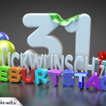 Edle Geburtstagskarte mit bunten 3D-Buchstaben zum 31. Geburtstag