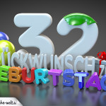 Edle Geburtstagskarte mit bunten 3D-Buchstaben zum 32. Geburtstag