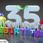 Edle Geburtstagskarte mit bunten 3D-Buchstaben zum 35. Geburtstag