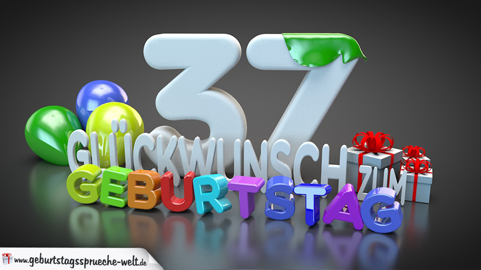 Edle Geburtstagskarte mit bunten 3DBuchstaben zum 37. Geburtstag