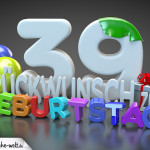 Edle Geburtstagskarte mit bunten 3D-Buchstaben zum 39. Geburtstag