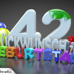 Edle Geburtstagskarte mit bunten 3D-Buchstaben zum 42. Geburtstag