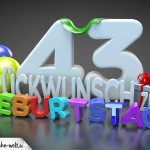 Edle Geburtstagskarte mit bunten 3D-Buchstaben zum 43. Geburtstag