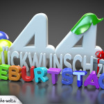 Edle Geburtstagskarte mit bunten 3D-Buchstaben zum 44. Geburtstag