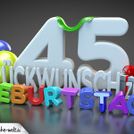 Edle Geburtstagskarte mit bunten 3D-Buchstaben zum 45. Geburtstag
