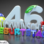 Edle Geburtstagskarte mit bunten 3D-Buchstaben zum 46. Geburtstag