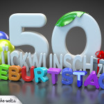 Edle Geburtstagskarte mit bunten 3D-Buchstaben zum 50. Geburtstag