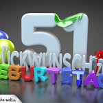 Edle Geburtstagskarte mit bunten 3D-Buchstaben zum 51. Geburtstag