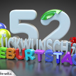 Edle Geburtstagskarte mit bunten 3D-Buchstaben zum 52. Geburtstag
