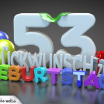 Edle Geburtstagskarte mit bunten 3D-Buchstaben zum 53. Geburtstag