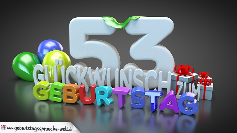 Edle Geburtstagskarte mit bunten 3DBuchstaben zum 53. Geburtstag