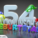 Edle Geburtstagskarte mit bunten 3D-Buchstaben zum 54. Geburtstag