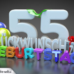Edle Geburtstagskarte mit bunten 3D-Buchstaben zum 55. Geburtstag