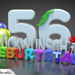 Edle Geburtstagskarte mit bunten 3D-Buchstaben zum 56. Geburtstag