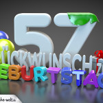 Edle Geburtstagskarte mit bunten 3D-Buchstaben zum 57. Geburtstag
