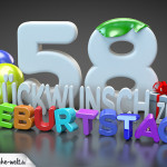 Edle Geburtstagskarte mit bunten 3D-Buchstaben zum 58. Geburtstag