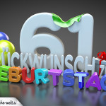 Edle Geburtstagskarte mit bunten 3D-Buchstaben zum 61. Geburtstag