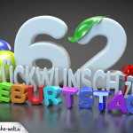 Edle Geburtstagskarte mit bunten 3D-Buchstaben zum 62. Geburtstag
