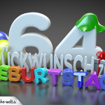 Edle Geburtstagskarte mit bunten 3D-Buchstaben zum 64. Geburtstag