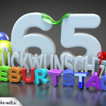 Edle Geburtstagskarte mit bunten 3D-Buchstaben zum 65. Geburtstag