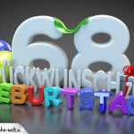 Edle Geburtstagskarte mit bunten 3D-Buchstaben zum 68. Geburtstag