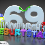 Edle Geburtstagskarte mit bunten 3D-Buchstaben zum 69. Geburtstag