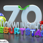 Edle Geburtstagskarte mit bunten 3D-Buchstaben zum 70. Geburtstag