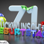 Edle Geburtstagskarte mit bunten 3D-Buchstaben zum 71. Geburtstag