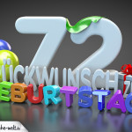 Edle Geburtstagskarte mit bunten 3D-Buchstaben zum 72. Geburtstag