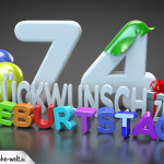 Edle Geburtstagskarte mit bunten 3D-Buchstaben zum 74. Geburtstag