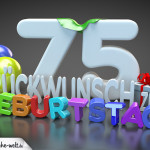 Edle Geburtstagskarte mit bunten 3D-Buchstaben zum 75. Geburtstag