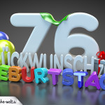 Edle Geburtstagskarte mit bunten 3D-Buchstaben zum 76. Geburtstag