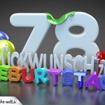 Edle Geburtstagskarte mit bunten 3D-Buchstaben zum 78. Geburtstag