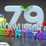 Edle Geburtstagskarte mit bunten 3D-Buchstaben zum 79. Geburtstag