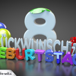 Edle Geburtstagskarte mit bunten 3D-Buchstaben zum 8. Geburtstag