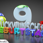 Edle Geburtstagskarte mit bunten 3D-Buchstaben zum 9. Geburtstag