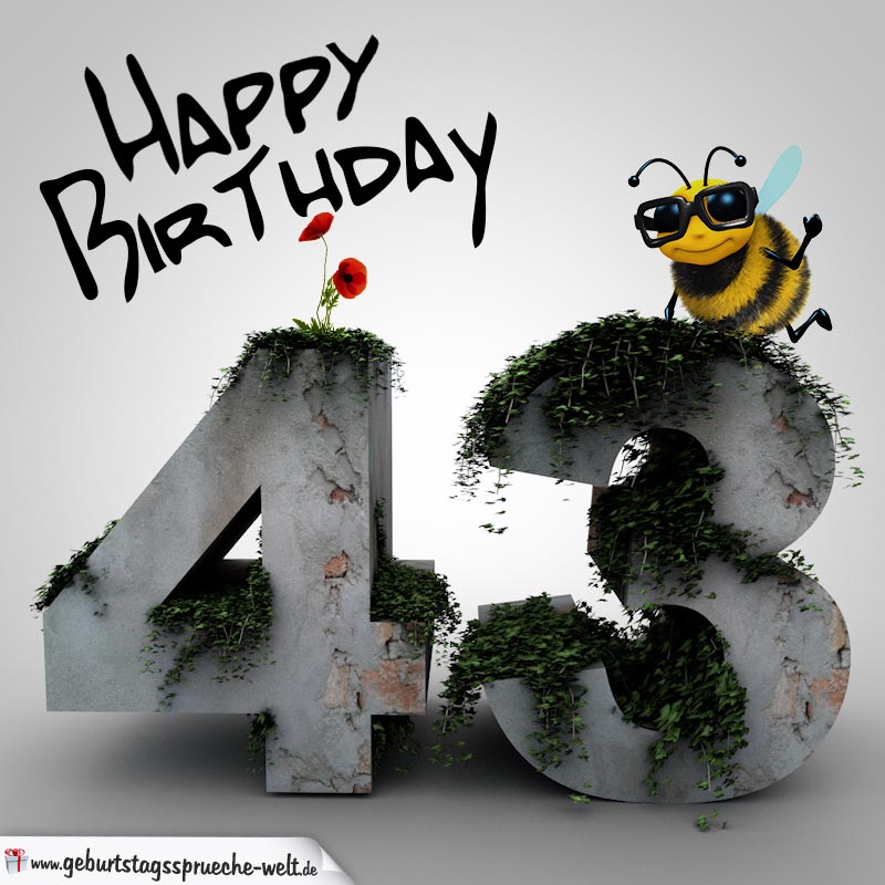Happy Birthday 3D 43. Geburtstag GeburtstagssprücheWelt