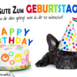 Wünsche zum Geburtstag - Alles Gute mit Torte und Hund