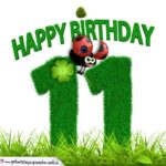 11. Geburtstag als Graszahl Happy Birthday