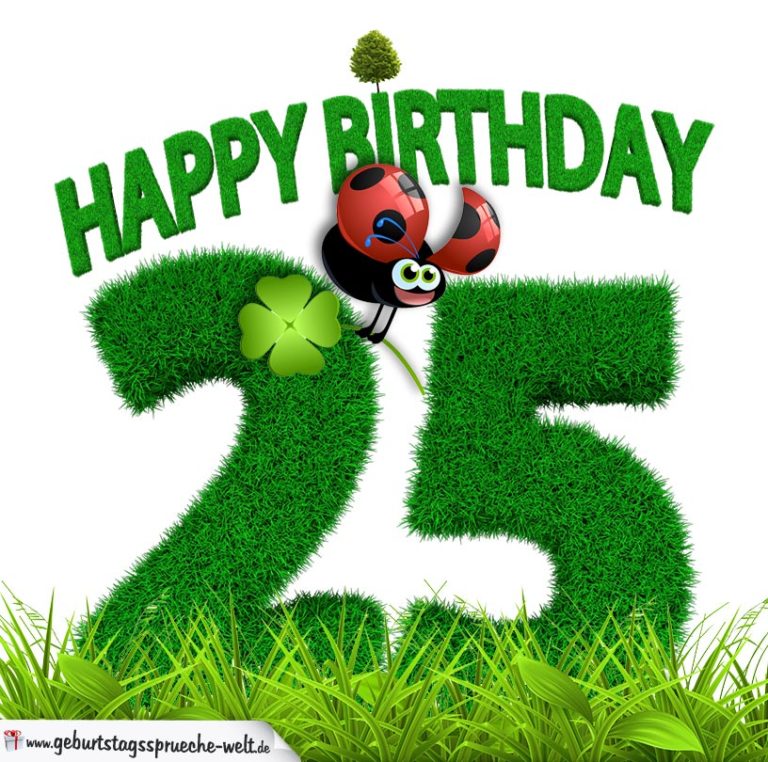 Happy Birthday Karte mit Graszahlen und Marienkäfer