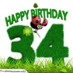34. Geburtstag als Graszahl Happy Birthday