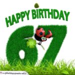 67. Geburtstag als Graszahl Happy Birthday