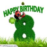 8. Geburtstag als Graszahl Happy Birthday