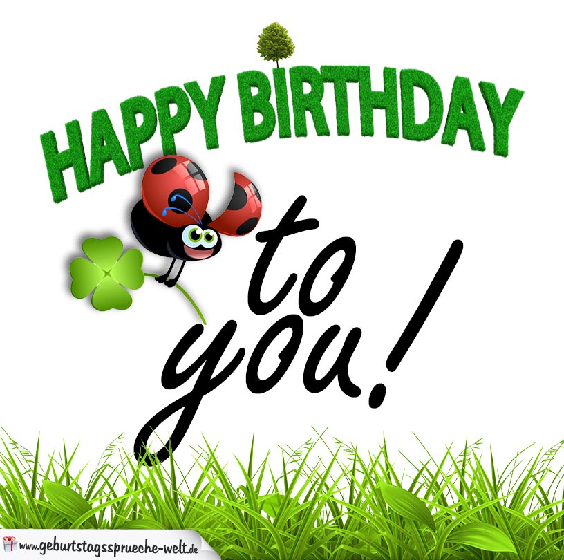 Happy Birthday Karte mit Graszahlen und Marienkäfer