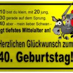 Gelbes Schild mit Esel und Ritter zum 40. Geburtstag