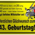 Gelbes Schild mit Esel und Ritter zum 43. Geburtstag